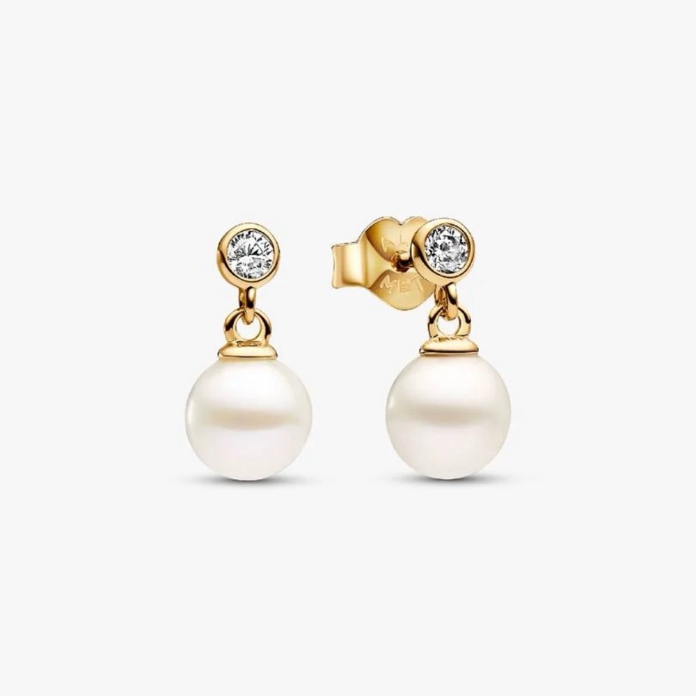 Pandora Gold and White Pearl Earrings